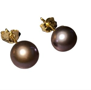 14K Gold & Peacock Freshwater Pearl Post Earrings Brand New